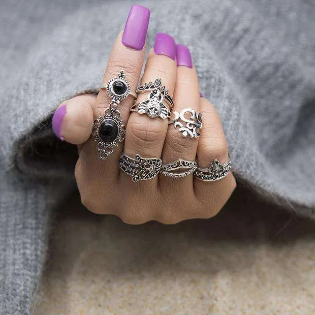 Boho Moon Midi Ring Set