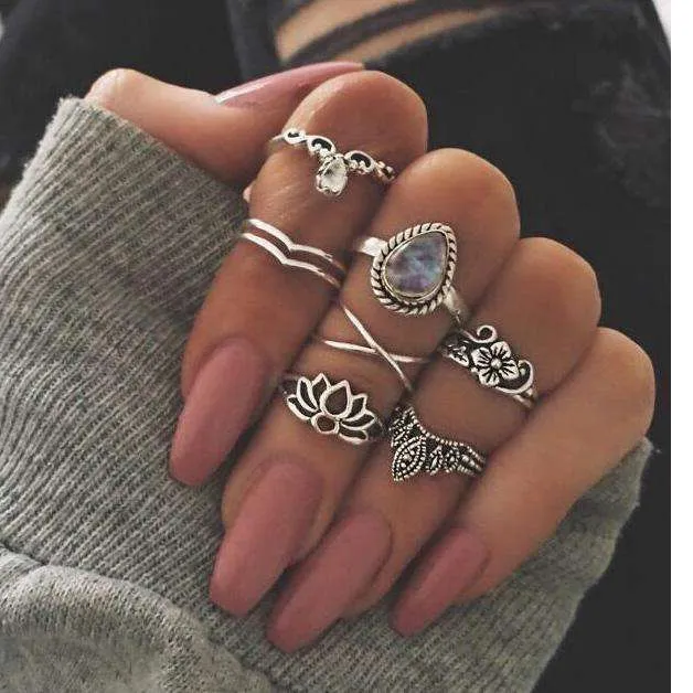 Boho Moon Midi Ring Set