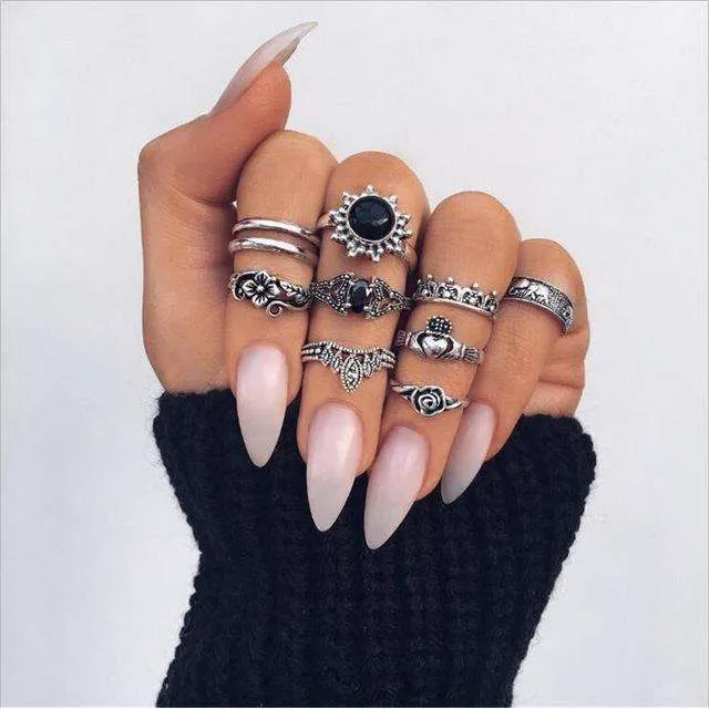Boho Moon Midi Ring Set