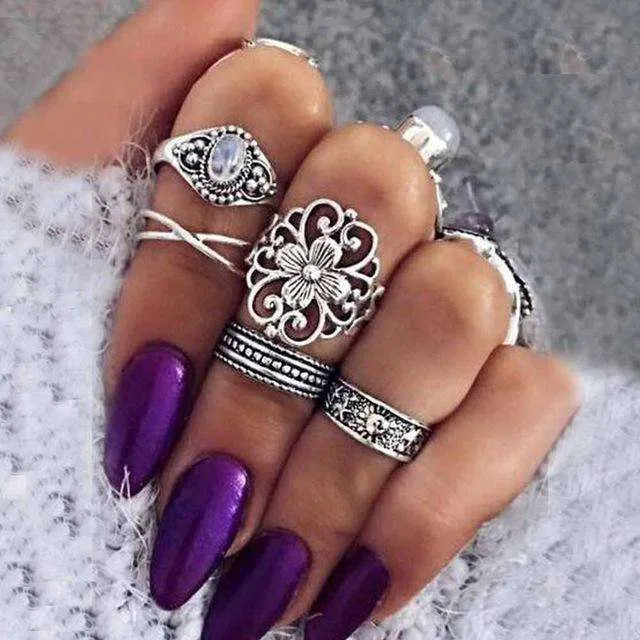 Boho Moon Midi Ring Set