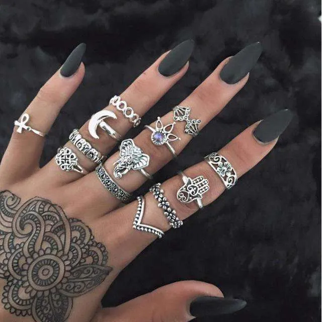 Boho Moon Midi Ring Set