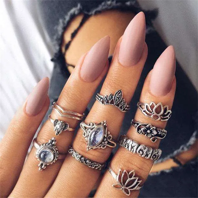 Boho Moon Midi Ring Set