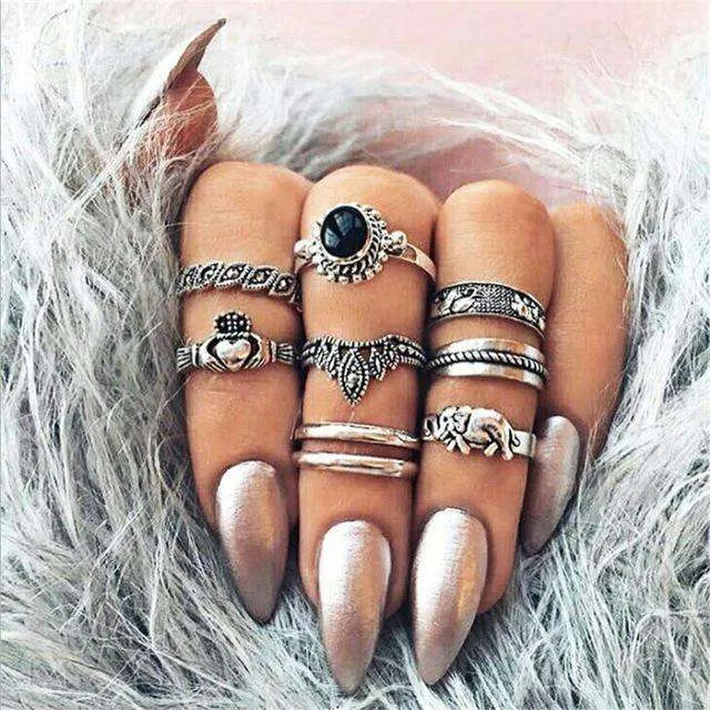Boho Moon Midi Ring Set