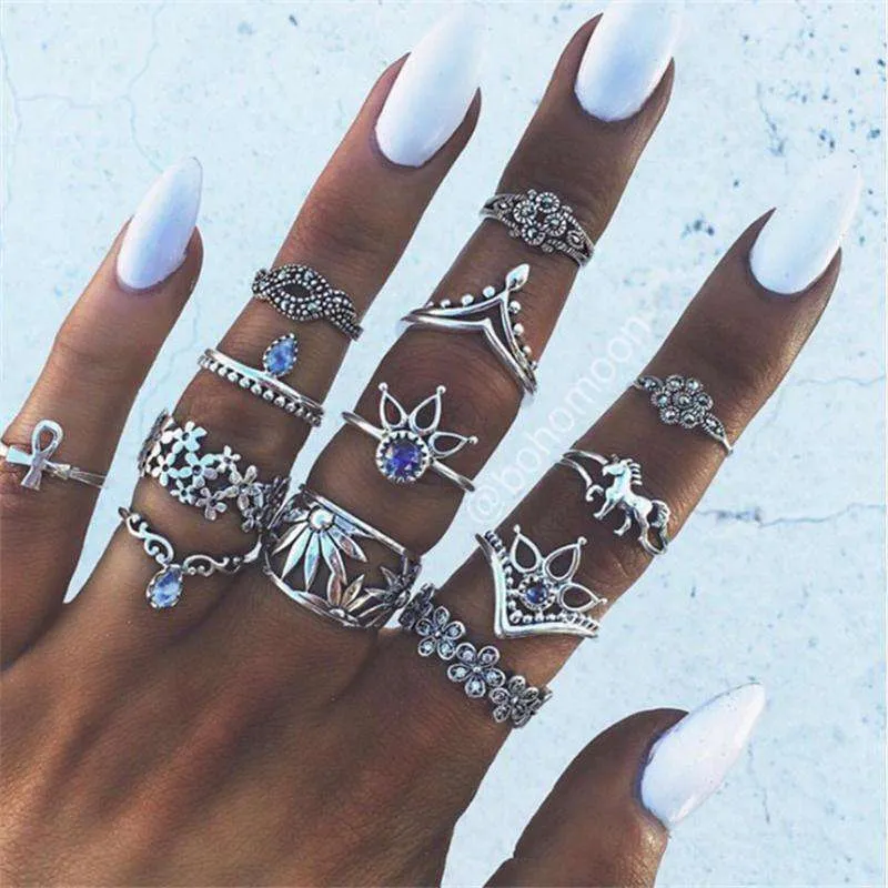 Boho Moon Midi Ring Set