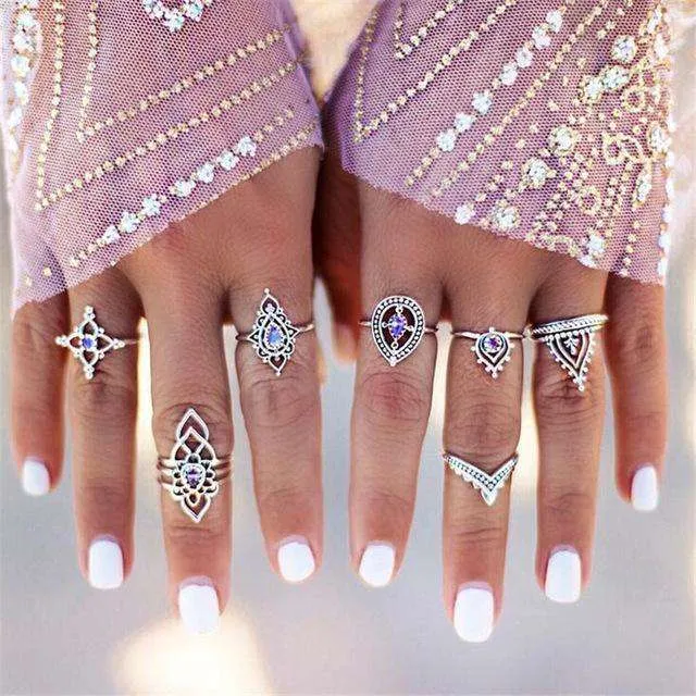 Boho Moon Midi Ring Set