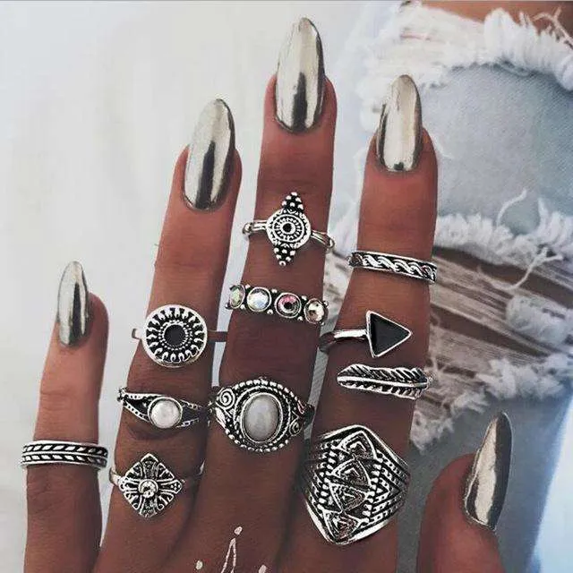 Boho Moon Midi Ring Set