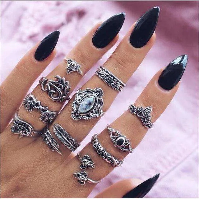 Boho Moon Midi Ring Set
