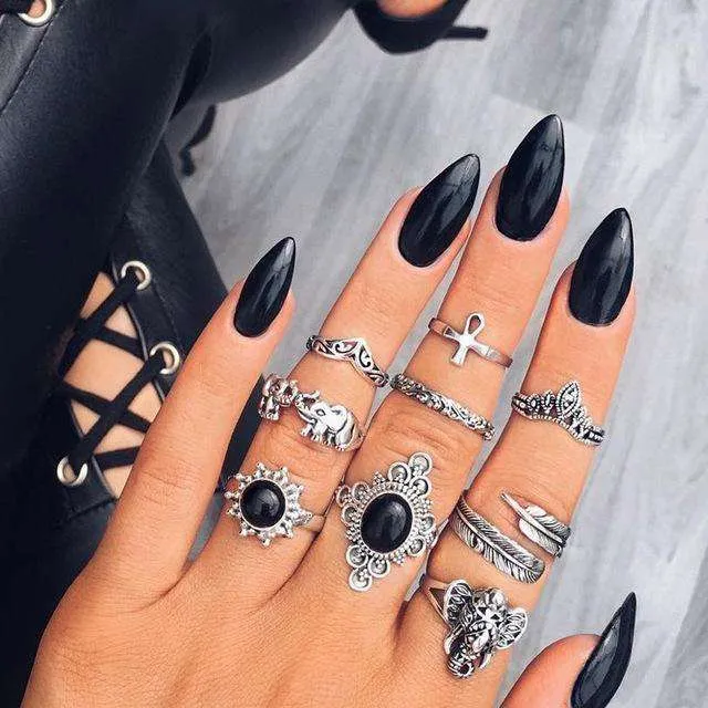 Boho Moon Midi Ring Set