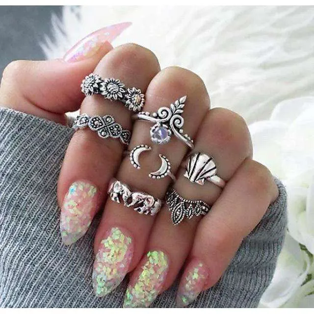 Boho Moon Midi Ring Set