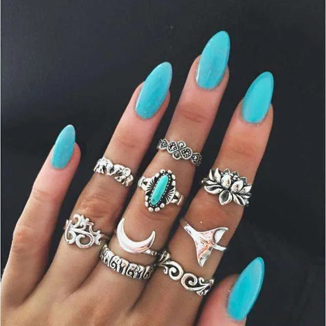 Boho Moon Midi Ring Set