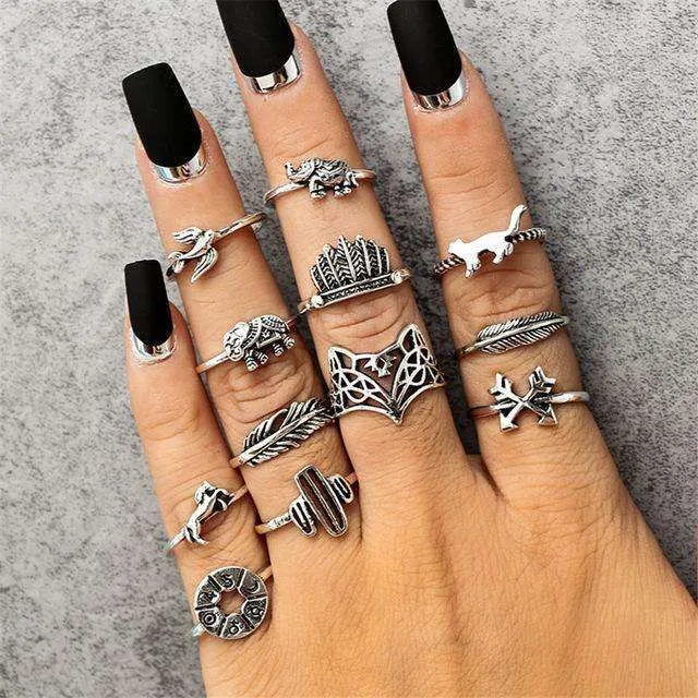 Boho Moon Midi Ring Set