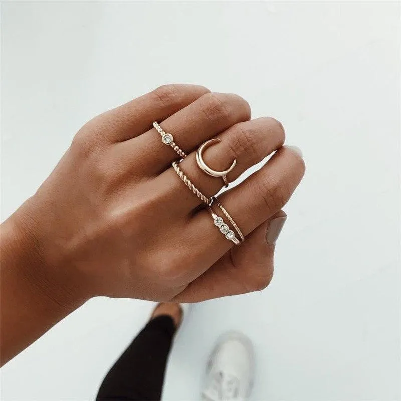 Brief 5pcs/set CZ Crystal Midi Rings for Women Bohemian Moon Charms