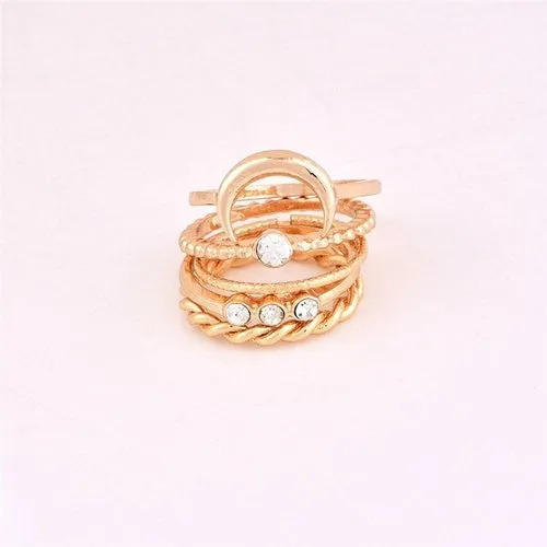 Brief 5pcs/set CZ Crystal Midi Rings for Women Bohemian Moon Charms