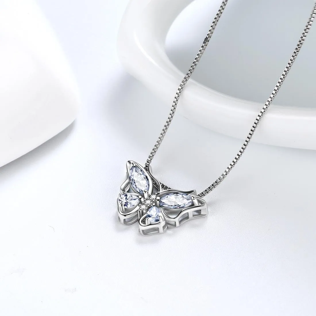 Butterfly Pendant Necklace Birthstone April Diamond Women Girls Jewelry Birthday Gift