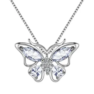 Butterfly Pendant Necklace Birthstone April Diamond Women Girls Jewelry Birthday Gift