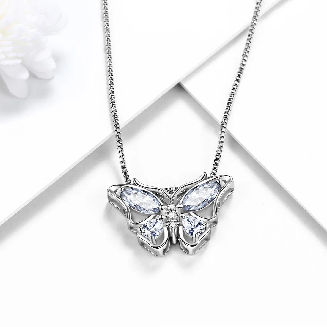 Butterfly Pendant Necklace Birthstone April Diamond Women Girls Jewelry Birthday Gift