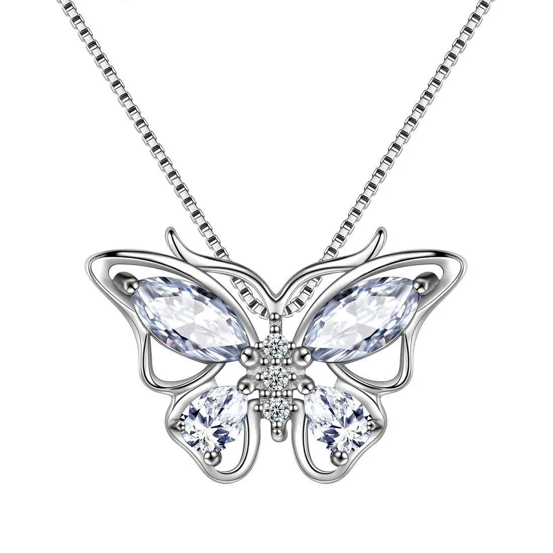 Butterfly Pendant Necklace Birthstone April Diamond Women Girls Jewelry Birthday Gift
