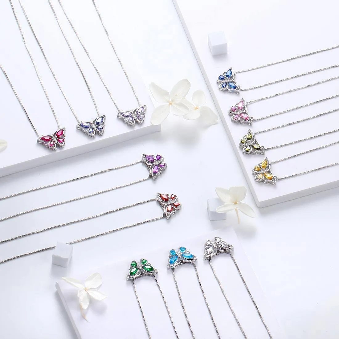Butterfly Pendant Necklace Birthstone April Diamond Women Girls Jewelry Birthday Gift