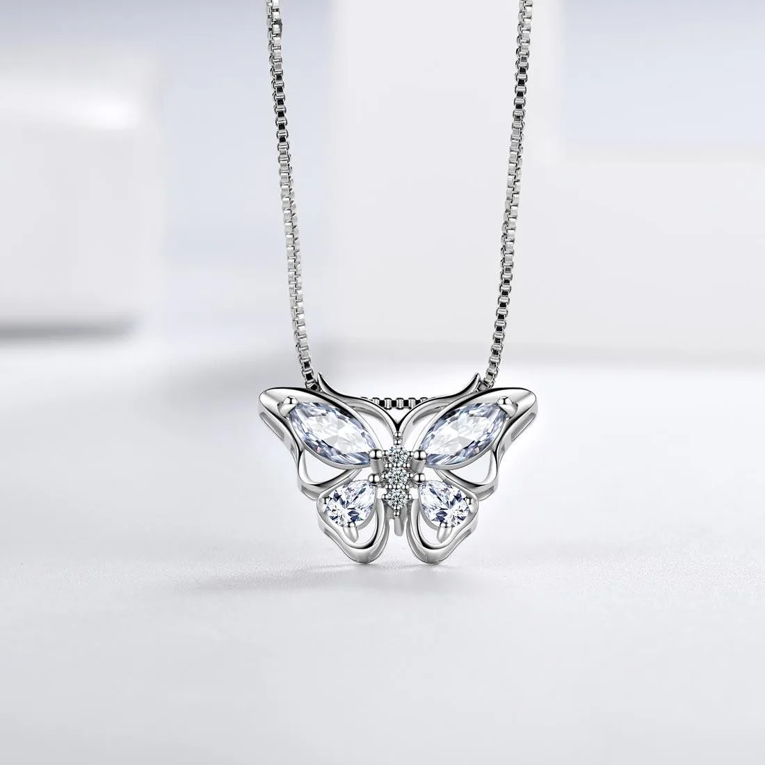 Butterfly Pendant Necklace Birthstone April Diamond Women Girls Jewelry Birthday Gift