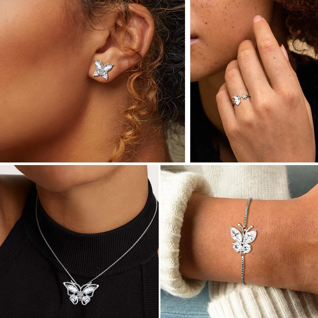 Butterfly Pendant Necklace Birthstone April Diamond Women Girls Jewelry Birthday Gift