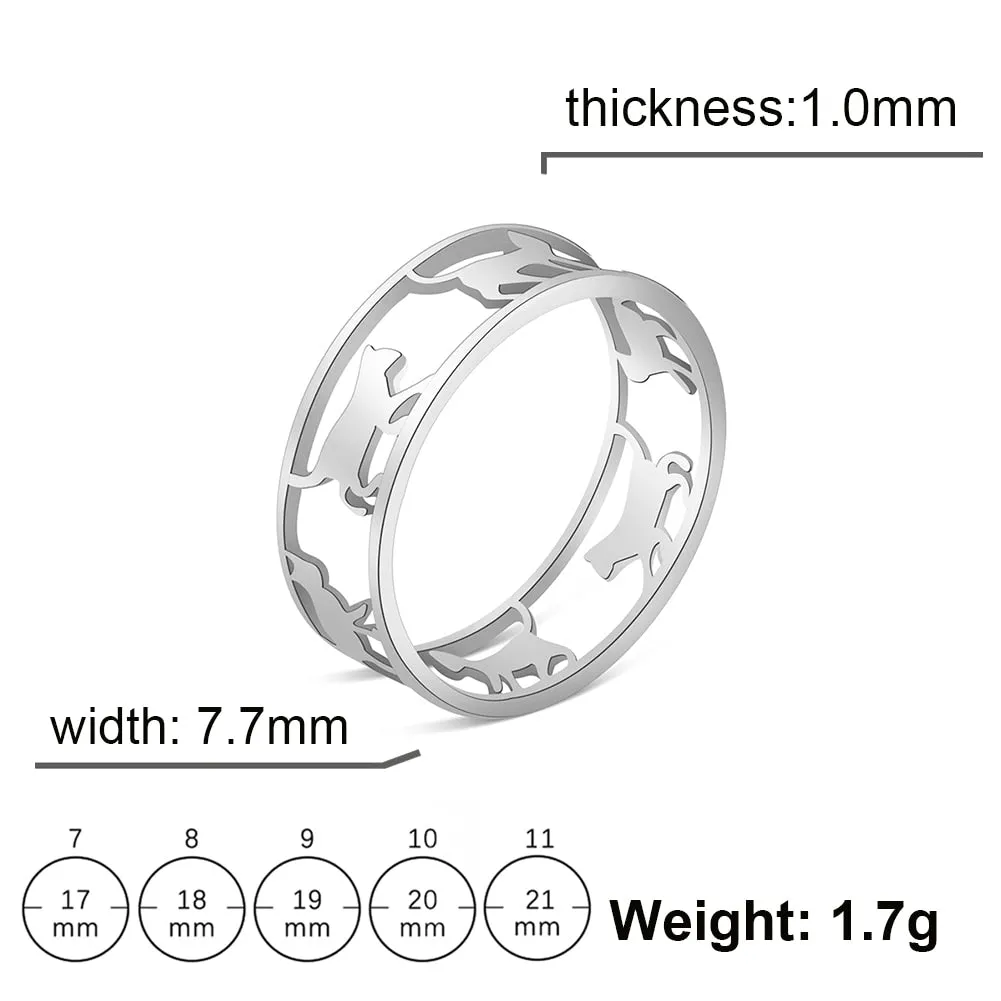 Cazador Hollow Walking Cats Women&#39;s Ring Birthday Mother Day Gift Stainless Steel Animal Cute Kitten Finger Rings Jewelry 2023