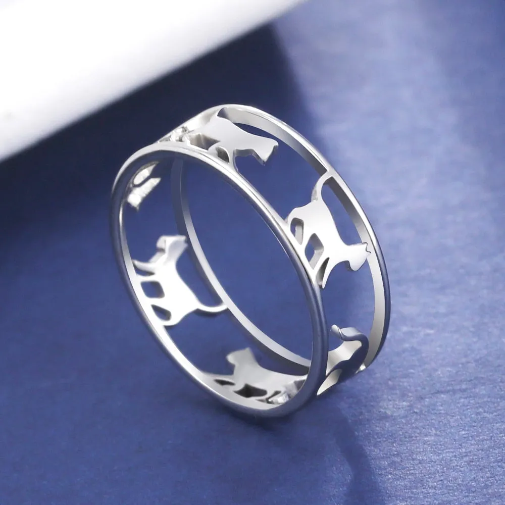 Cazador Hollow Walking Cats Women&#39;s Ring Birthday Mother Day Gift Stainless Steel Animal Cute Kitten Finger Rings Jewelry 2023