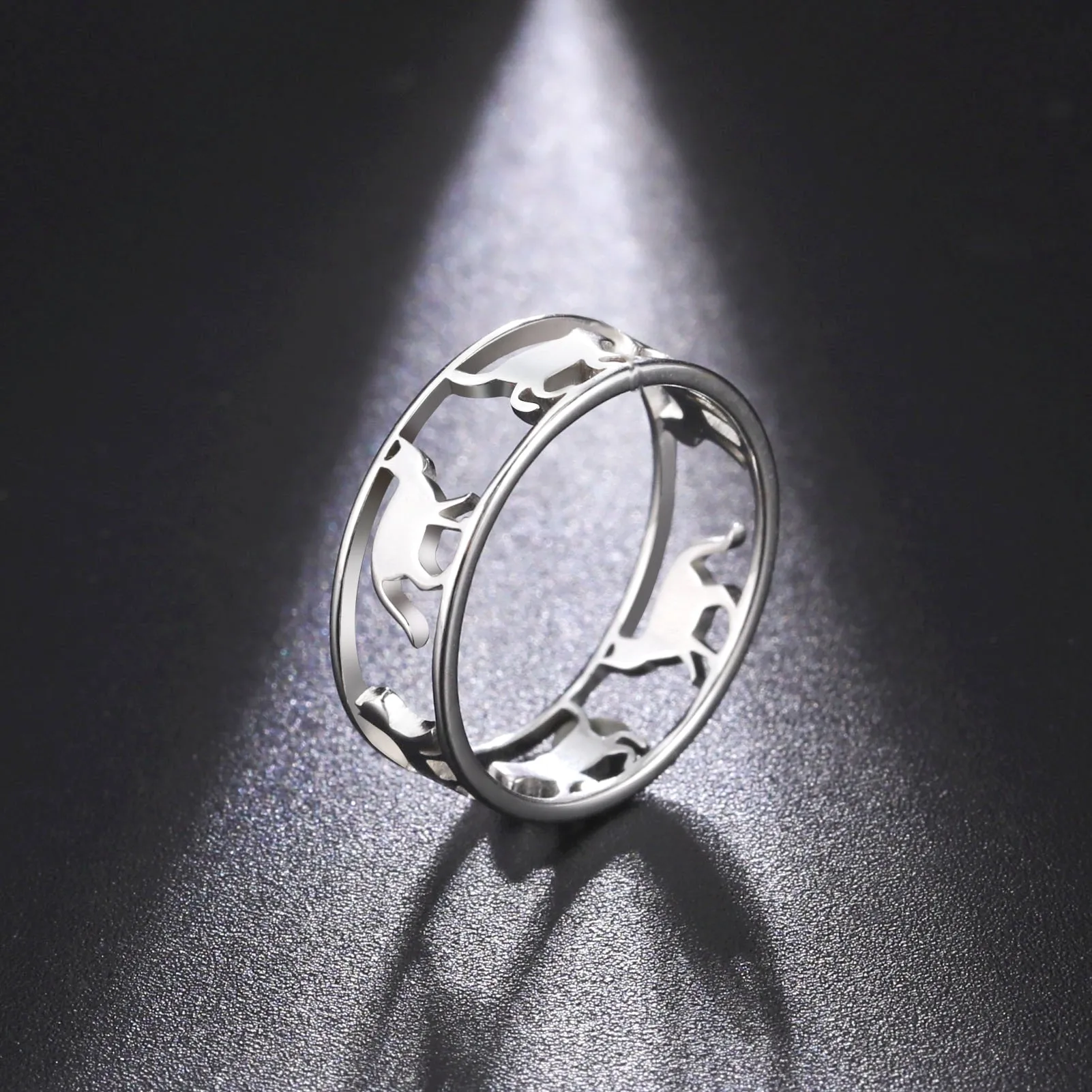 Cazador Hollow Walking Cats Women&#39;s Ring Birthday Mother Day Gift Stainless Steel Animal Cute Kitten Finger Rings Jewelry 2023