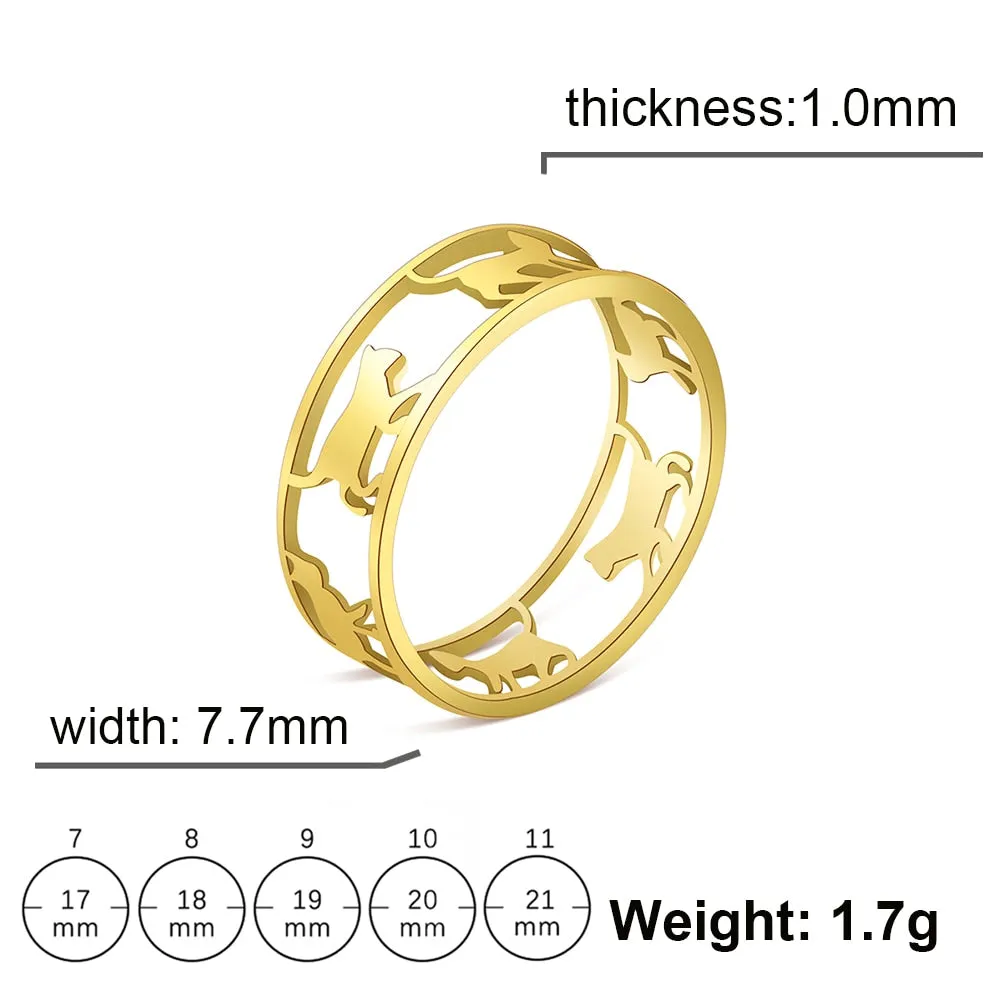 Cazador Hollow Walking Cats Women&#39;s Ring Birthday Mother Day Gift Stainless Steel Animal Cute Kitten Finger Rings Jewelry 2023