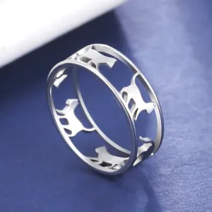 Cazador Hollow Walking Cats Women&#39;s Ring Birthday Mother Day Gift Stainless Steel Animal Cute Kitten Finger Rings Jewelry 2023