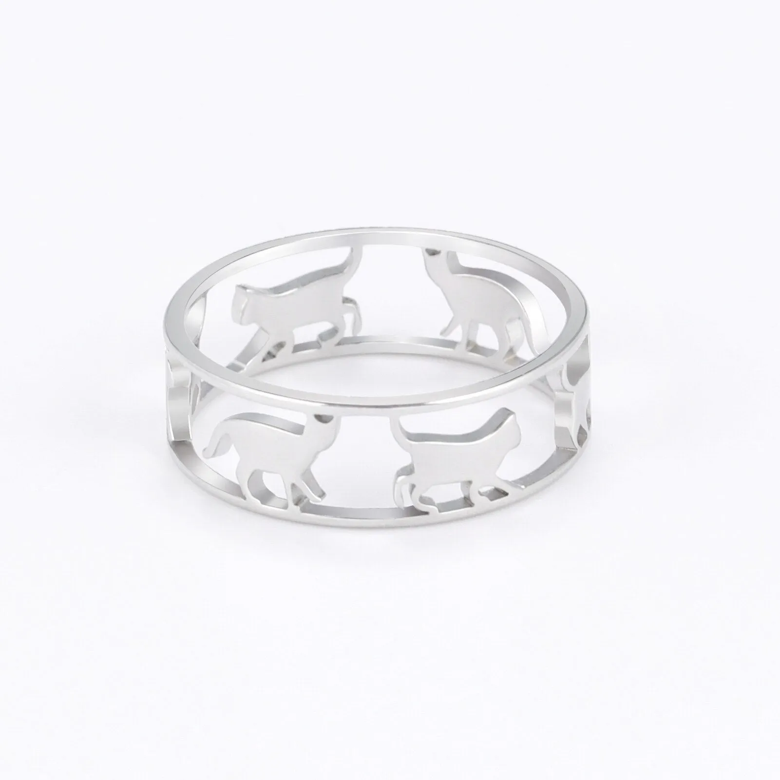 Cazador Hollow Walking Cats Women&#39;s Ring Birthday Mother Day Gift Stainless Steel Animal Cute Kitten Finger Rings Jewelry 2023