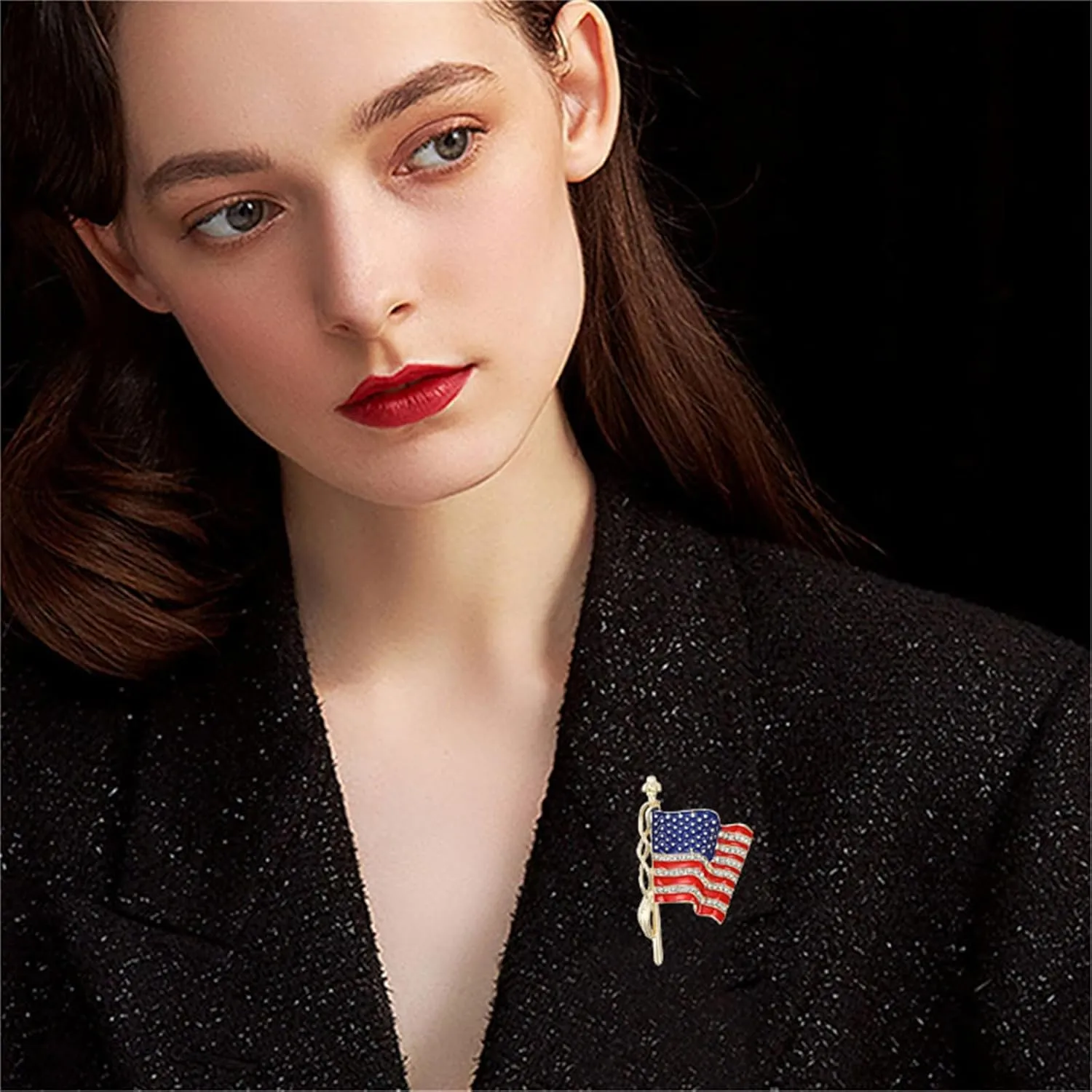 coadipress American Flag Brooches for Women Men Rhinestone Crystal 4th of July American Patriotic Flag Brooches Pins Sparkle Veterans Independence Day Accessory Gifts
