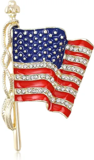 coadipress American Flag Brooches for Women Men Rhinestone Crystal 4th of July American Patriotic Flag Brooches Pins Sparkle Veterans Independence Day Accessory Gifts