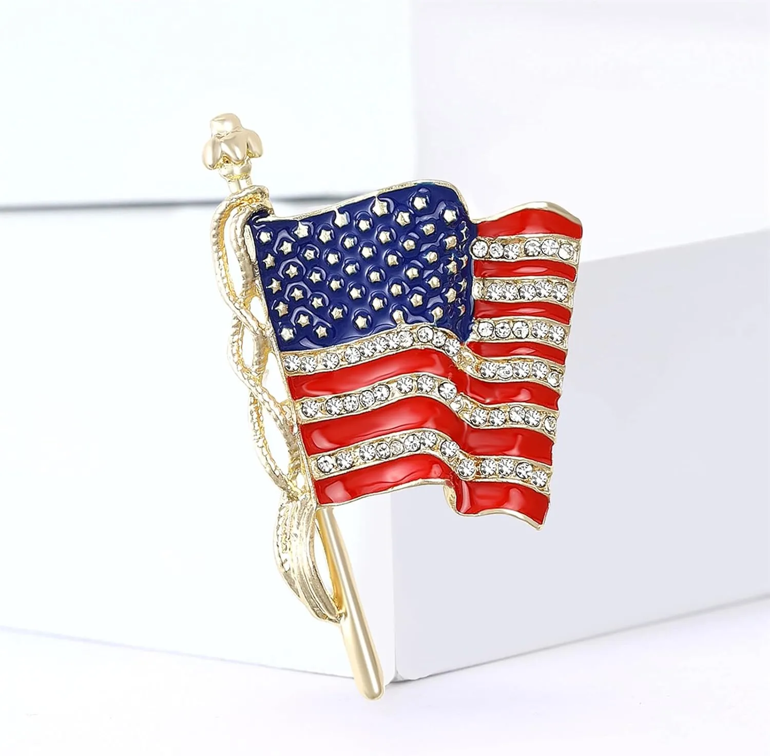 coadipress American Flag Brooches for Women Men Rhinestone Crystal 4th of July American Patriotic Flag Brooches Pins Sparkle Veterans Independence Day Accessory Gifts