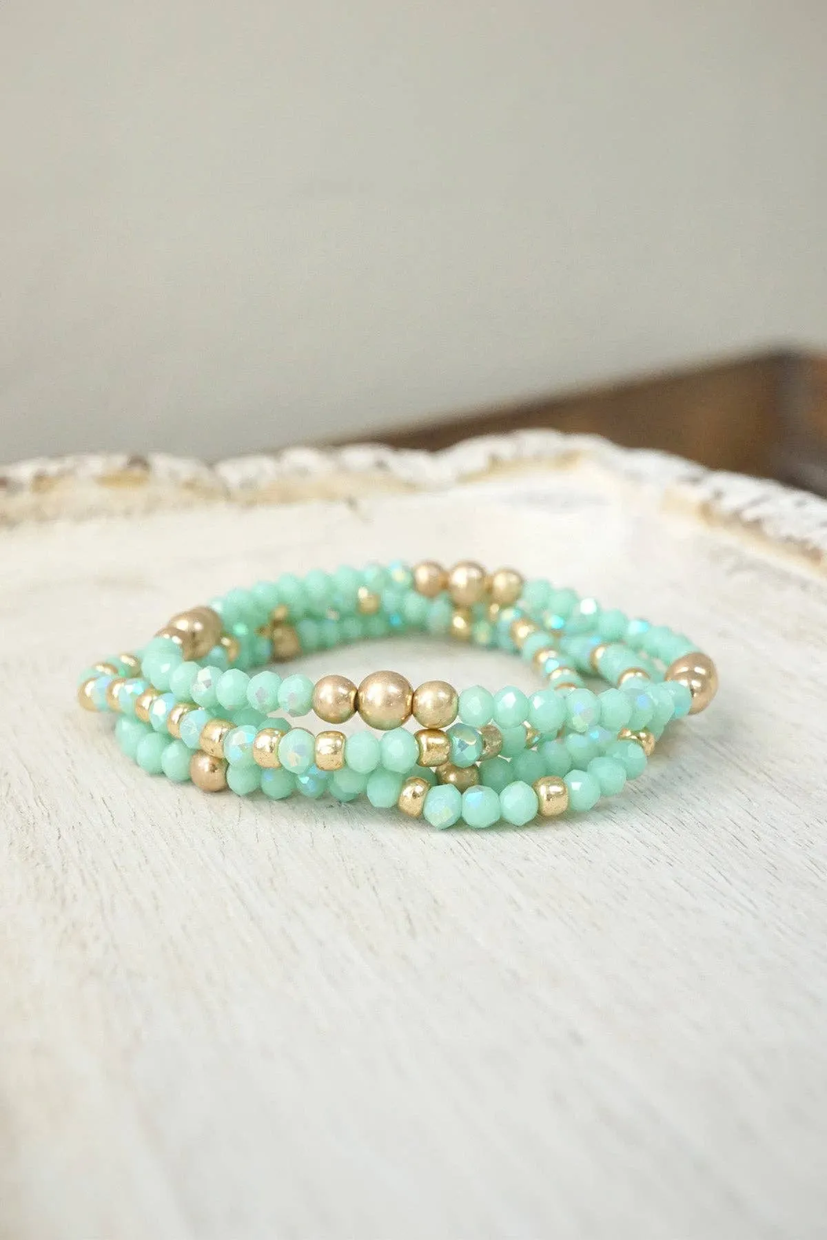 Colorful and Gold tone beaded bracelet stack of 4 bracelets