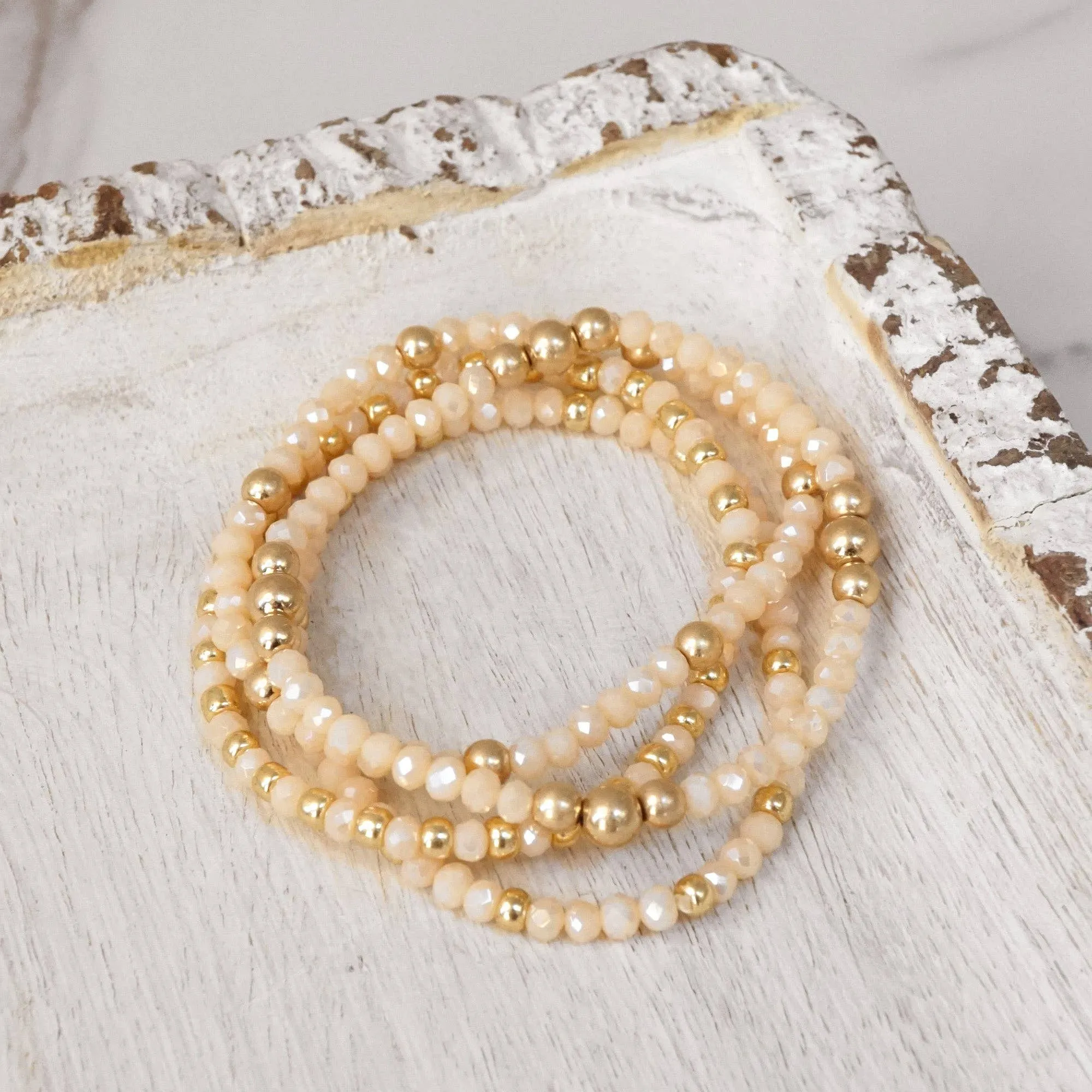 Colorful and Gold tone beaded bracelet stack of 4 bracelets