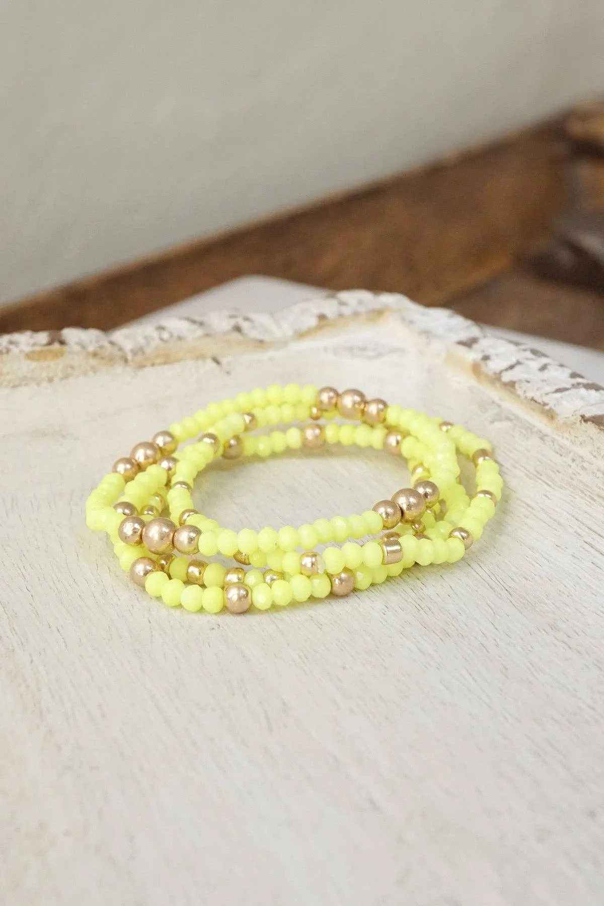 Colorful and Gold tone beaded bracelet stack of 4 bracelets