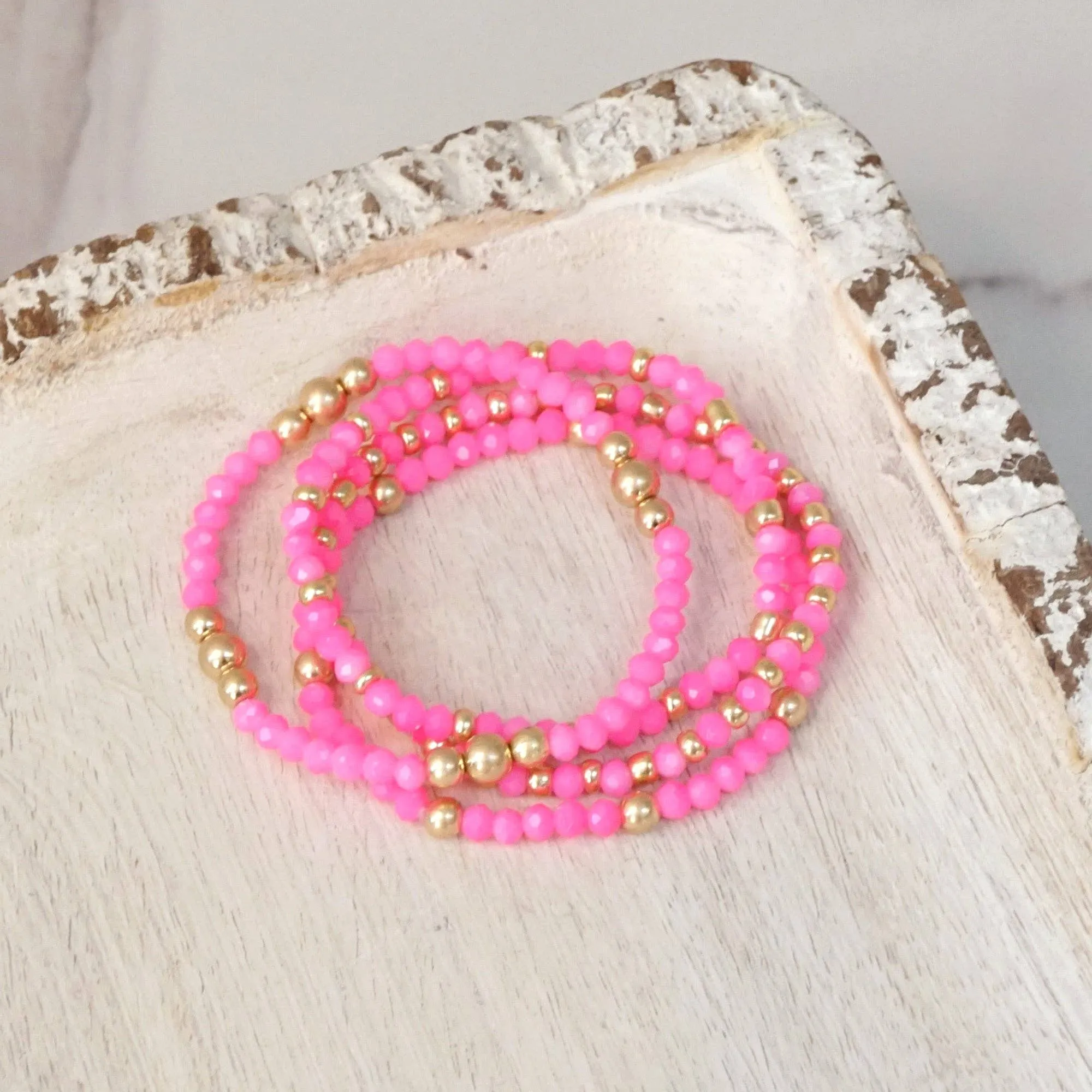 Colorful and Gold tone beaded bracelet stack of 4 bracelets