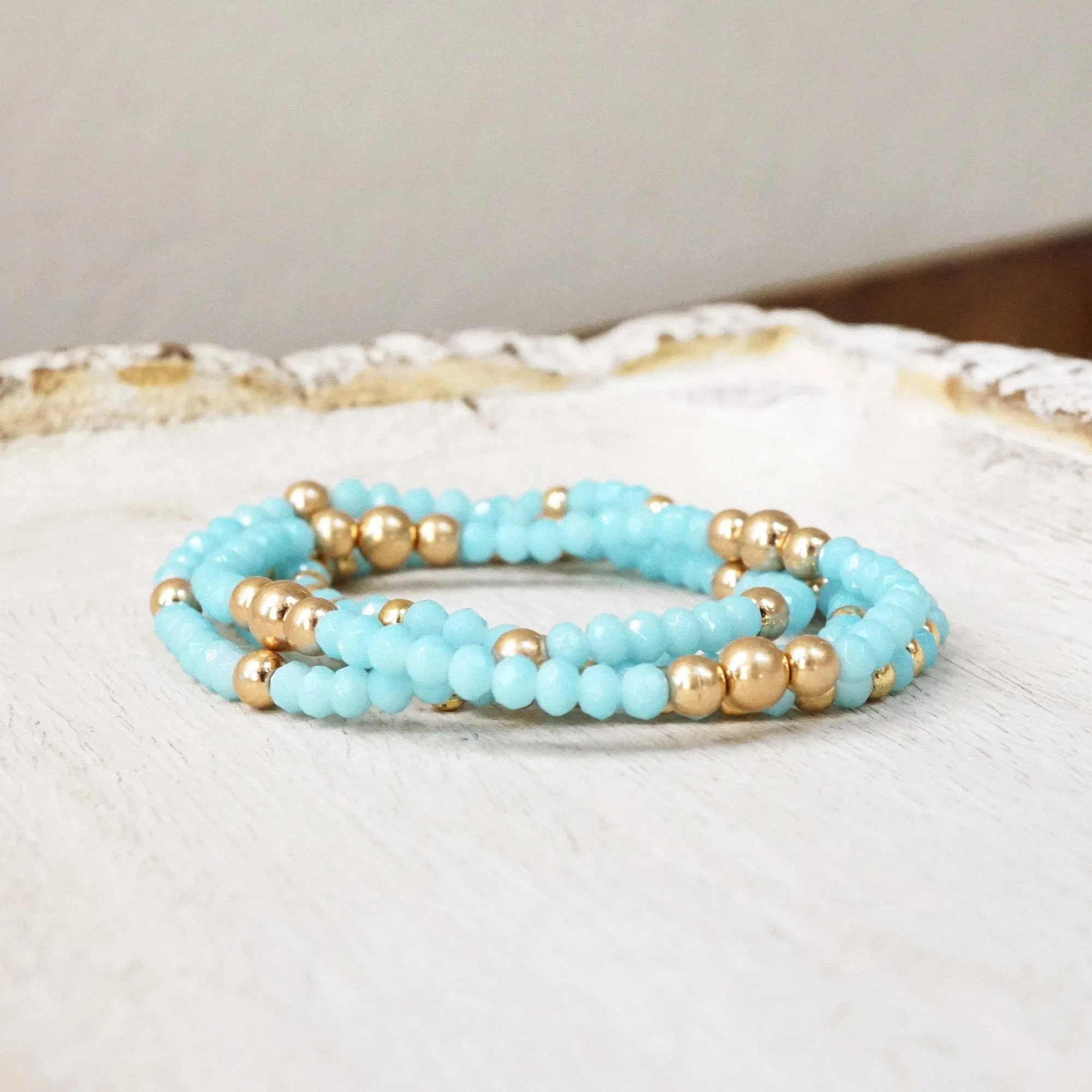 Colorful and Gold tone beaded bracelet stack of 4 bracelets