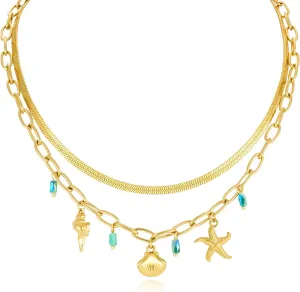Conch Shell Necklaces For Women With Ocean Charms Necklaces Adjustable Conch Starfish Necklaces Trendy Sea Shell Necklaces Gold Summer Fashion Mermaid Necklaces Beach Jewelry Gift