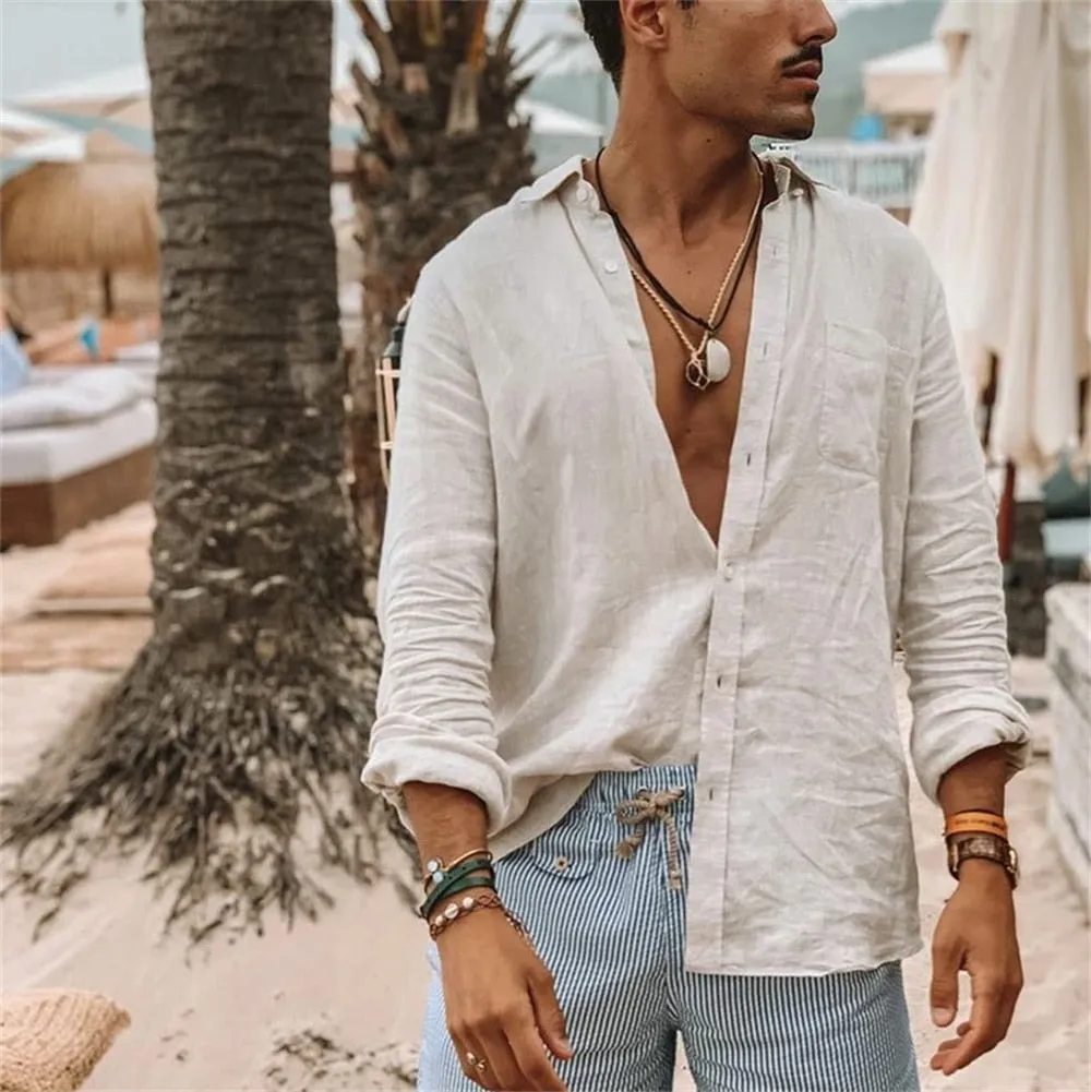 Cotton Linen Shirt Men's Stylish Cool Casual Loose-Fitting Top