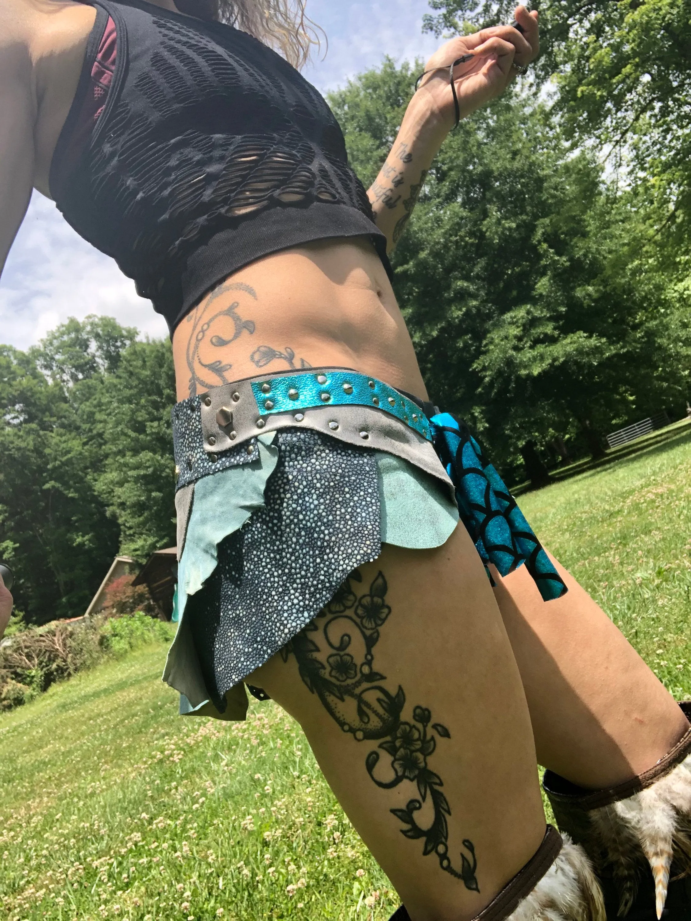 COVENTINA, Leather Utility Belt, Burning Man Skirt, Steampunk costume, Rave Costume, Tribal Belly Dance Belt, Fairy Costume