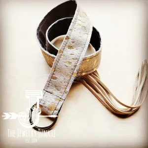 **Cream Metallic Hide Leather Belt with Leather Fringe Closure 905p