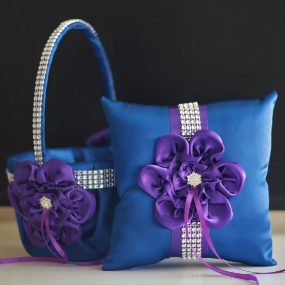 Custom Flower Girl Basket and Ring Bearer Pillow Set