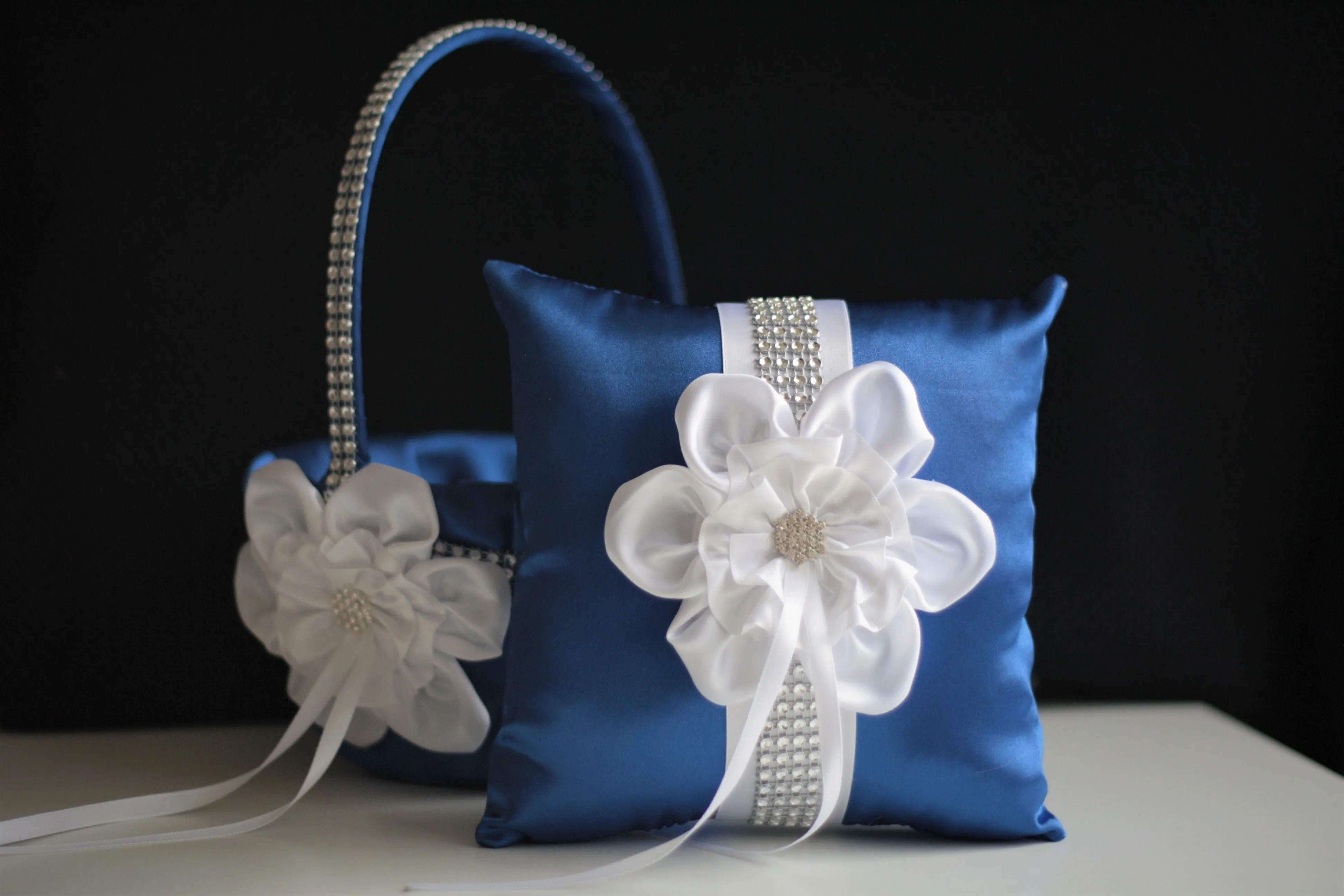 Custom Flower Girl Basket and Ring Bearer Pillow Set