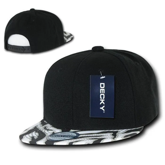 Decky Ziger Zebra Animal Two Tone Print Flat Bill Hats Caps Baseball
