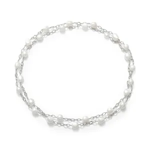 Decus cultured irregular freshwater pearl long chain silver necklace