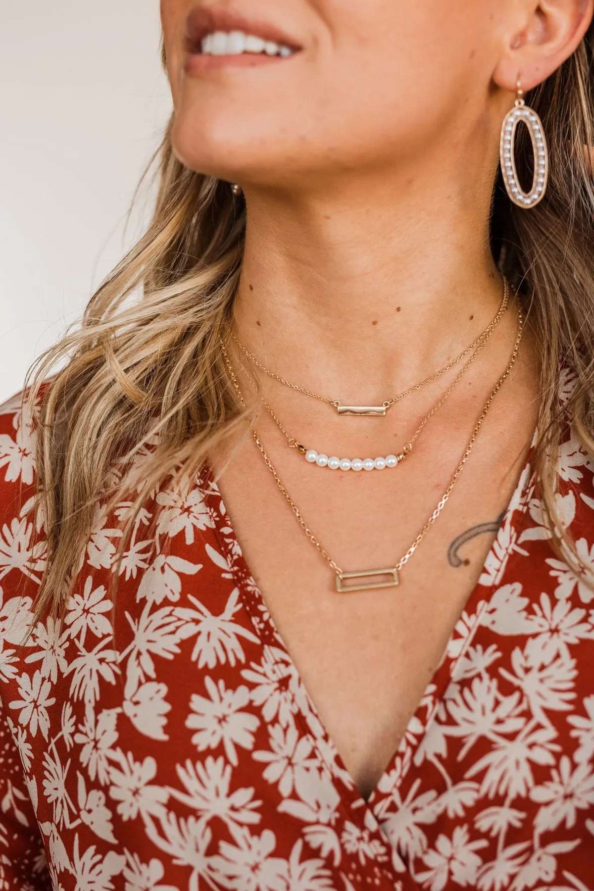 Delightfully Darling 3 Piece Necklace Set- Pearl & Gold