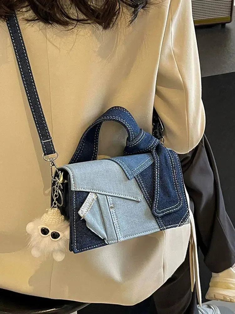 Denim Patchwork Small Square Bag