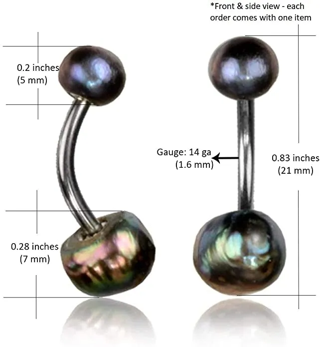 Earth Accessories Authentic and Natural Pearl Belly Button Ring Piercing for Women - Navel Belly Button Rings with Surgical Steel
