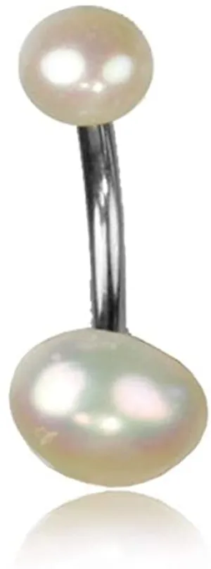 Earth Accessories Authentic and Natural Pearl Belly Button Ring Piercing for Women - Navel Belly Button Rings with Surgical Steel